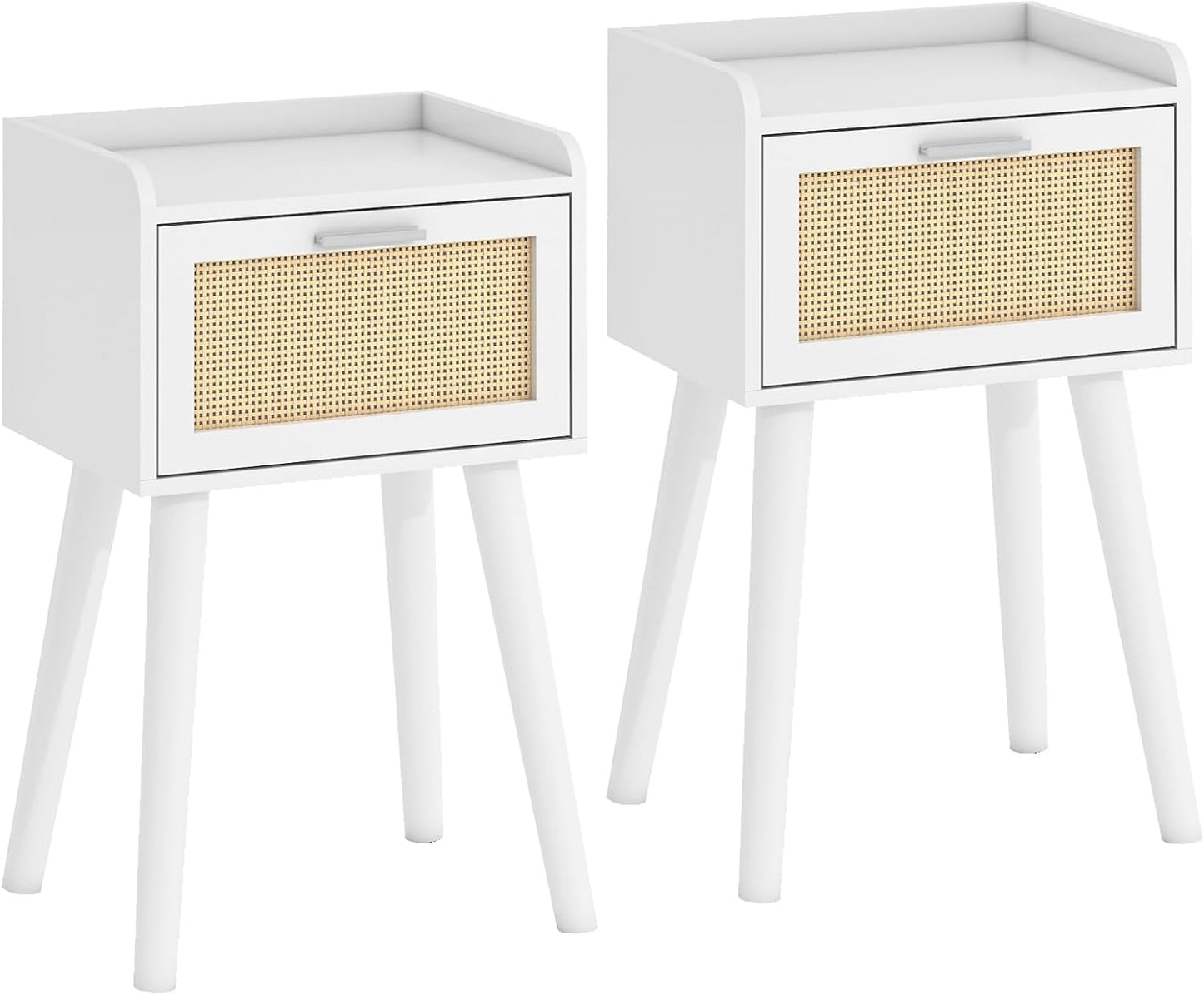 LAATOOREE Nightstands Set of 2, Small Side Table, Bedside Table with Fluted Door, Solid Wood Feet; Modern Mid-Century End Table for Bedroom, Small Space (Black)