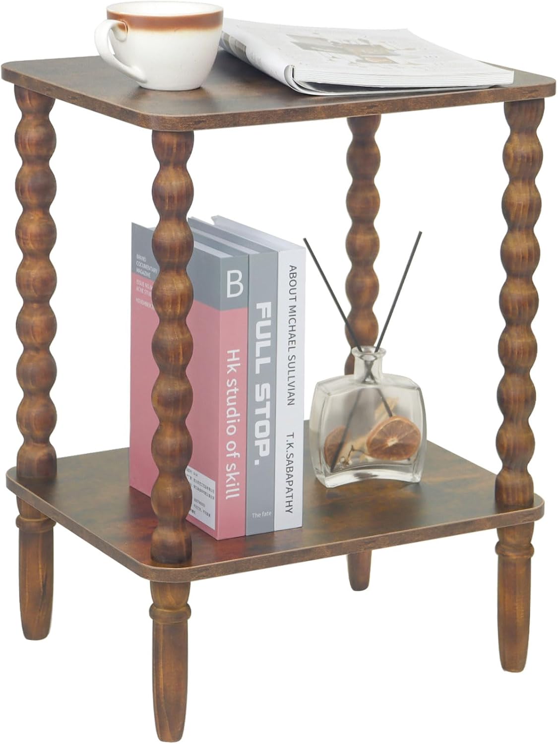 White End Table, Small Side Table with Storage Shelf, 2-Tier Modern NightStand for Bedroom, Living Room, Small Spaces (White)