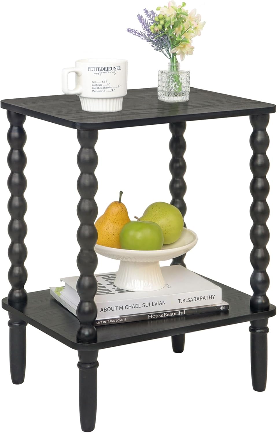 White End Table, Small Side Table with Storage Shelf, 2-Tier Modern NightStand for Bedroom, Living Room, Small Spaces (White)
