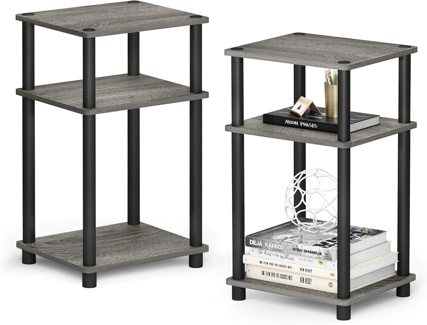 Furinno Just 3-Tier Turn-N-Tube End Table / Side Table / Night Stand / Bedside Table with Plastic Poles, 1-Pack, Columbia Walnut/Black