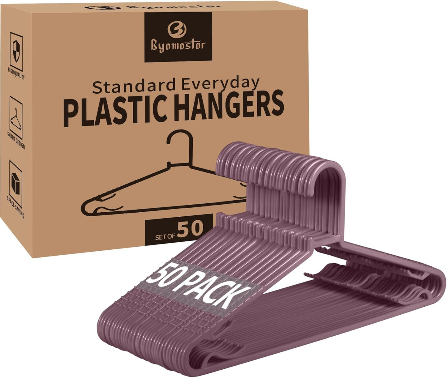Black Plastic Hangers 50 Pack, Light Weight Durable Clothes Hangers G-Shape Standard Size Non-Slip Coat Hanger Adult Clothes Hangers for Laundry & Everyday Use -Slim & Space Saving