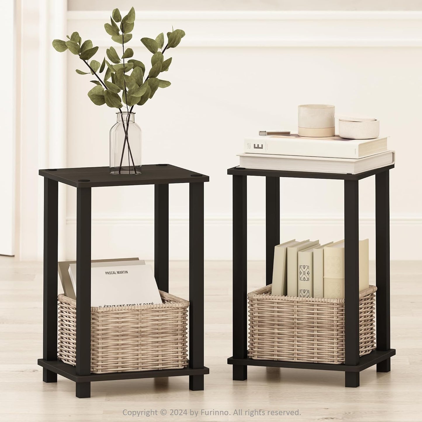 Furinno Just 3-Tier Turn-N-Tube Open Storage Nightstand, 1-Pack, Plastic Poles, Americano/Black