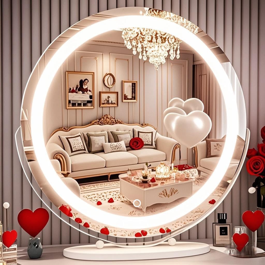 16x12 Inch Vanity Mirror with Lights, Lighted Makeup Mirror with 10X Magnification, Smart Touch 3 Colors Dimmable, Dresser Mount, Bathroom (White)