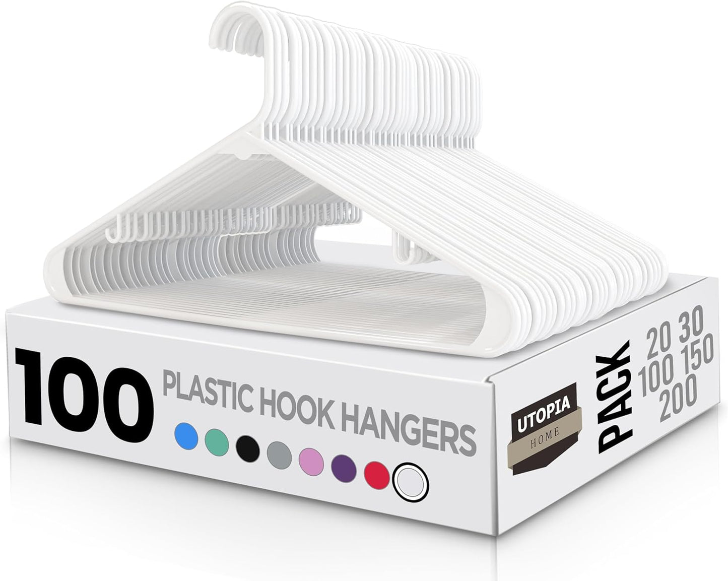 Utopia Home Plastic Hangers 50 Pack - Clothes Hanger with Hooks - Durable & Space Saving (White)