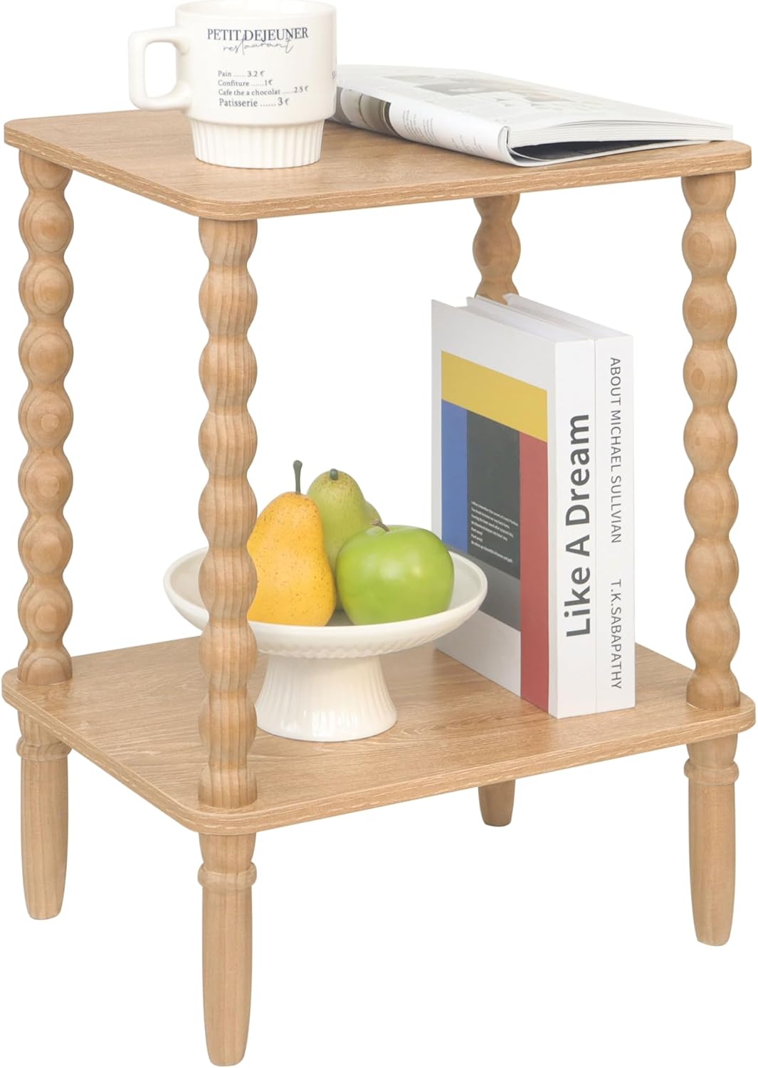 White End Table, Small Side Table with Storage Shelf, 2-Tier Modern NightStand for Bedroom, Living Room, Small Spaces (White)