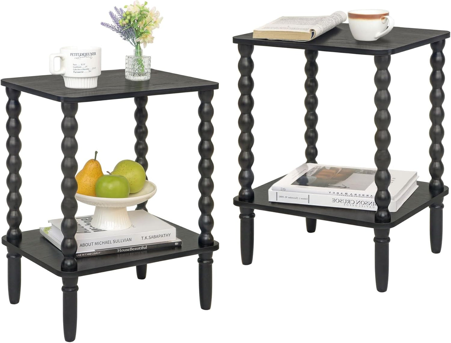 White End Table, Small Side Table with Storage Shelf, 2-Tier Modern NightStand for Bedroom, Living Room, Small Spaces (White)