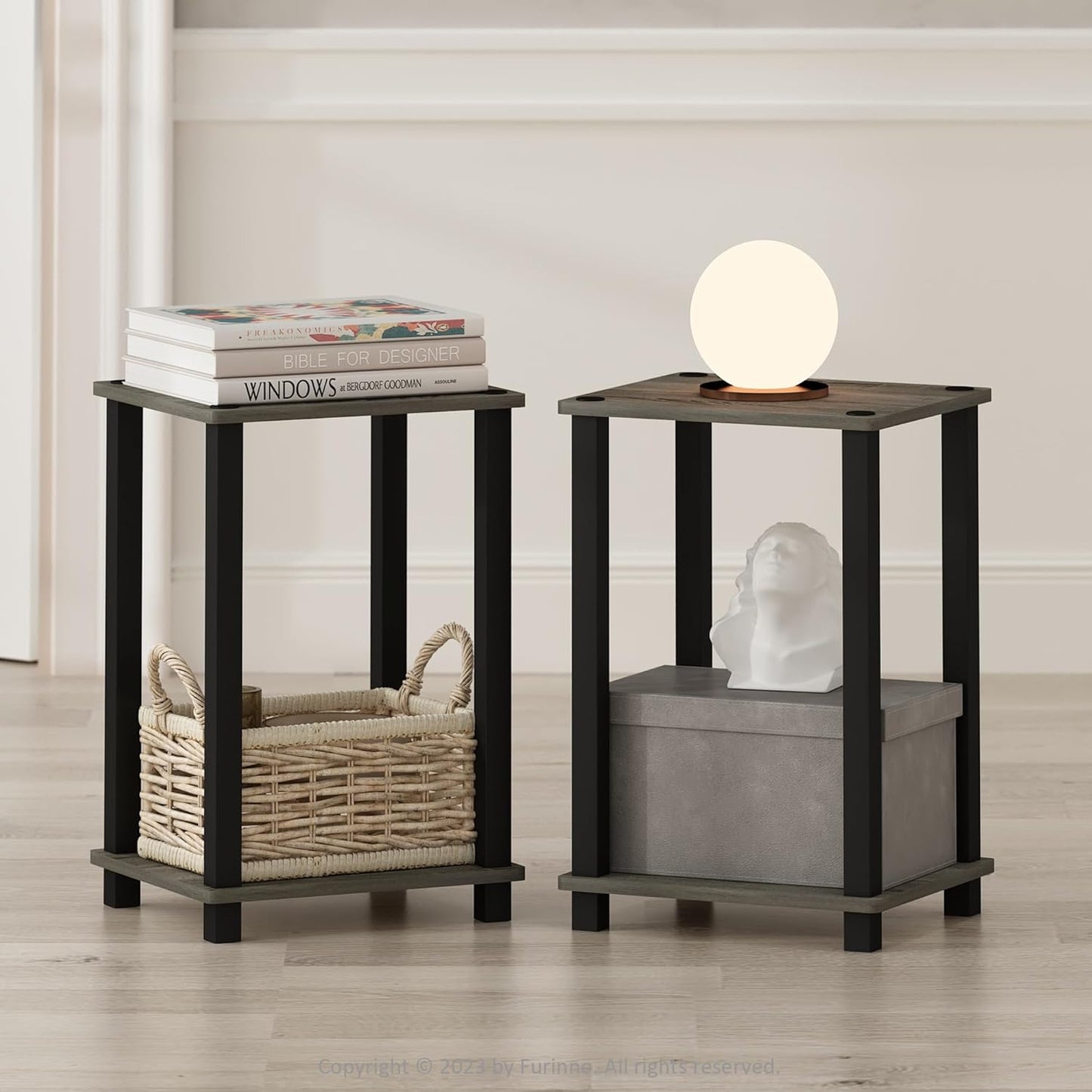 Furinno Just 3-Tier Turn-N-Tube Open Storage Nightstand, 1-Pack, Plastic Poles, Americano/Black