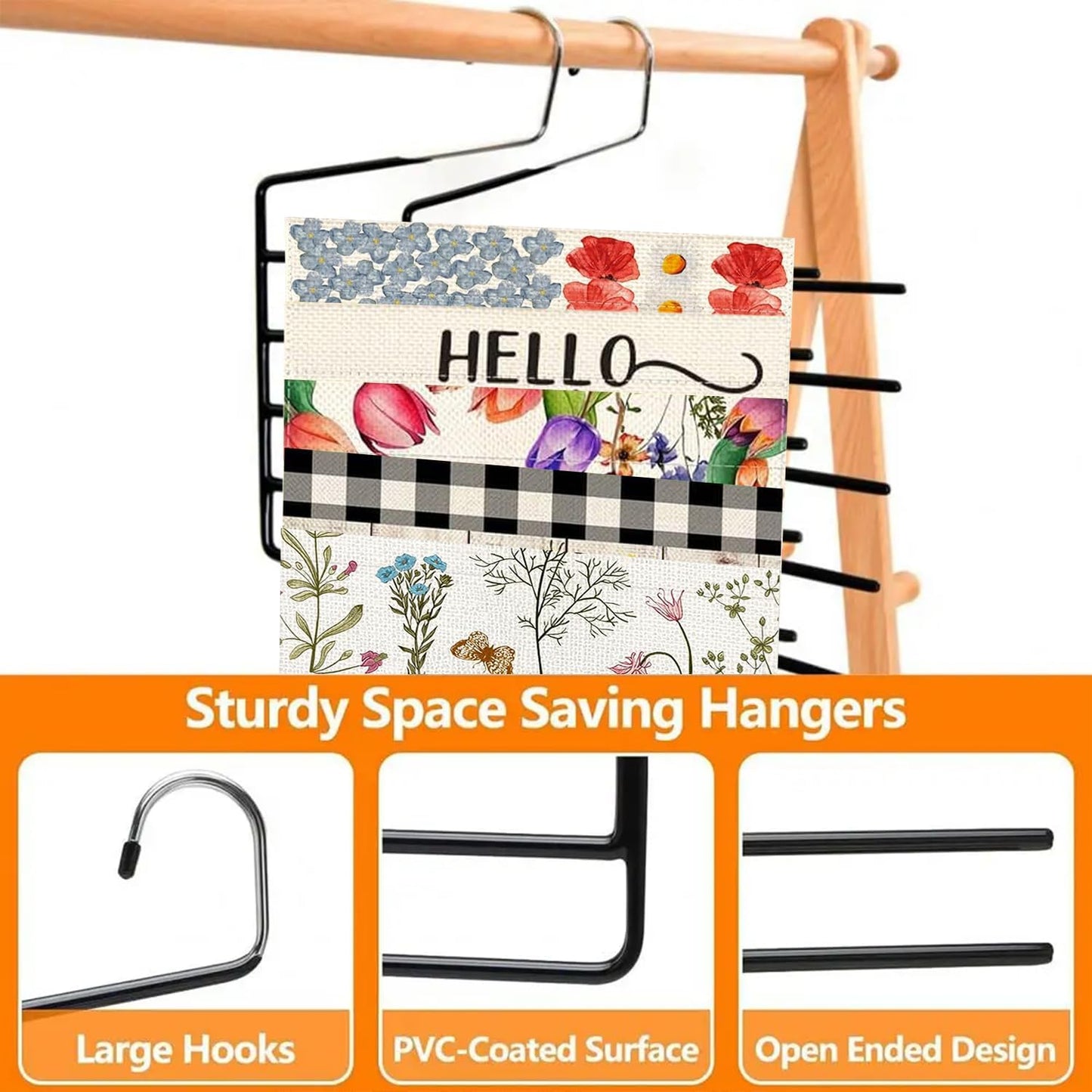 5 Pack 5-Tier Garden Flag Hangers, Garden Flag Storage Heavy Duty Multi Layers Space Saving, Organizer Holder, Non-Slip Open-Ended Design for Garden Flags, Pants, Jeans, Ties & More