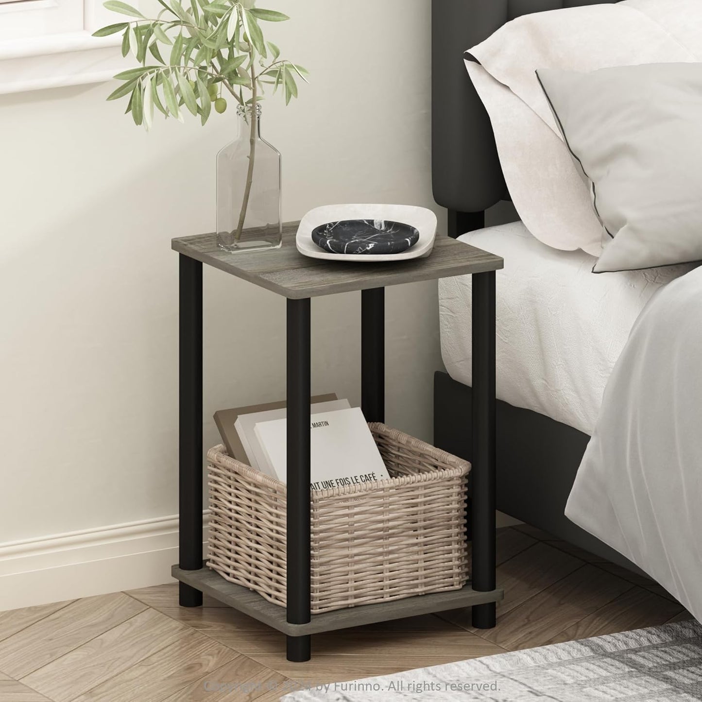 Furinno Just 3-Tier Turn-N-Tube Open Storage Nightstand, 1-Pack, Plastic Poles, Americano/Black