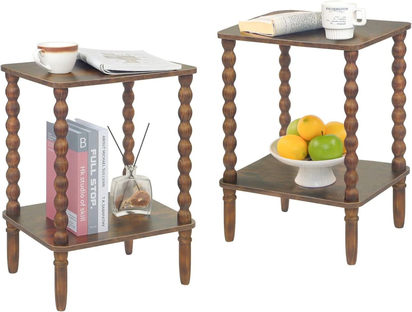 White End Table, Small Side Table with Storage Shelf, 2-Tier Modern NightStand for Bedroom, Living Room, Small Spaces (White)