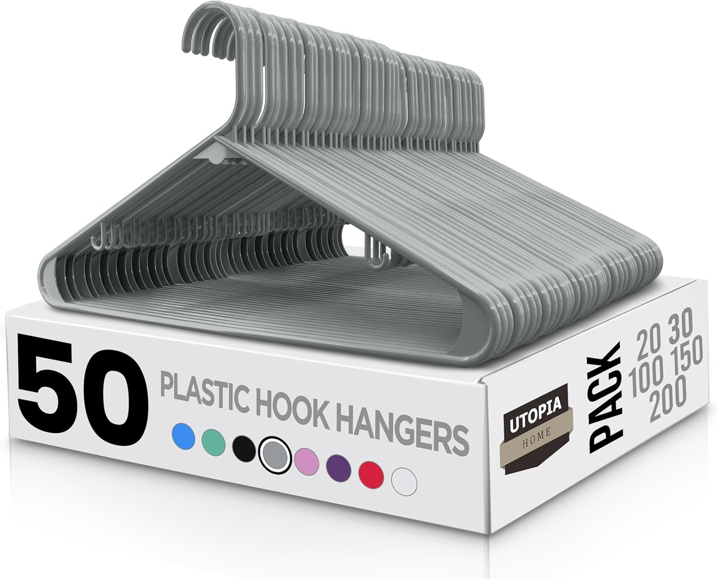 Utopia Home Plastic Hangers 50 Pack - Clothes Hanger with Hooks - Durable & Space Saving (White)