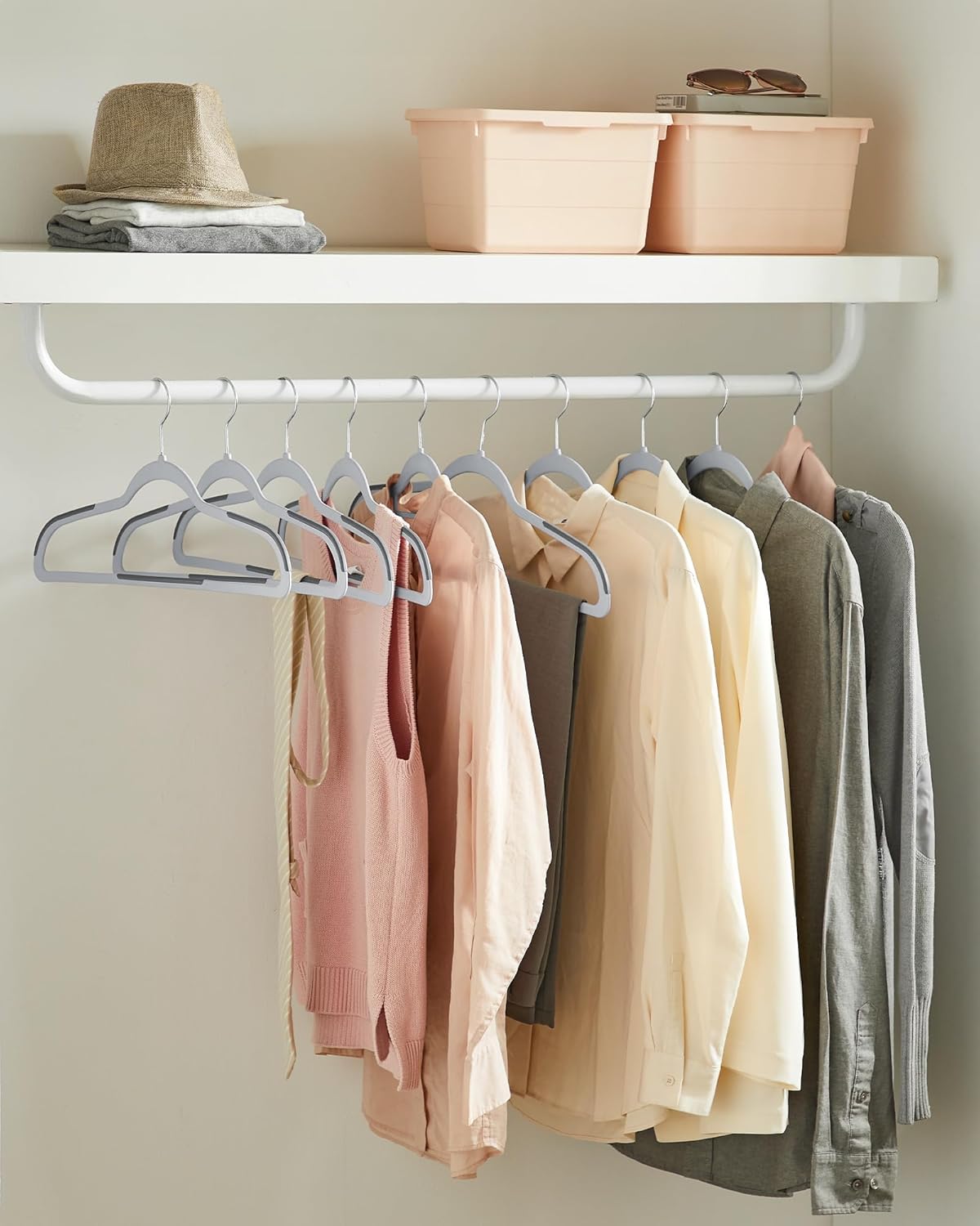 SONGMICS Clothes Hangers, Pack of 50 Plastic Coat Hangers, Space-Saving, Light Gray and Dark Gray UCRF50G