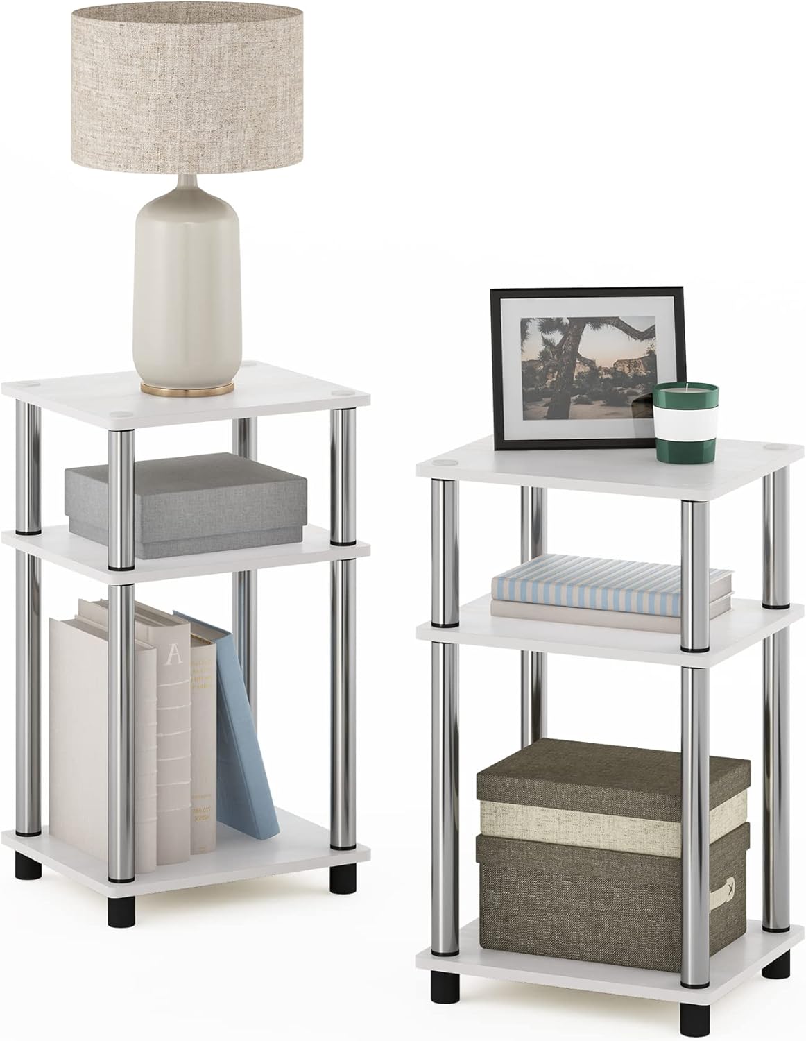 Furinno Just 3-Tier Turn-N-Tube End Table / Side Table / Night Stand / Bedside Table with Plastic Poles, 1-Pack, Columbia Walnut/Black