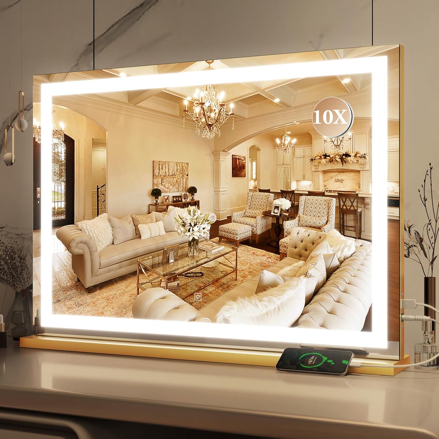 Vanity Mirror with Lights, 12.6"×15" LED Makeup Mirror, Lighted Makeup Mirror with Lights, Smart Touch Control Dimmable 3 Modes Light, Lighted Up Mirror for Makeup Desk, Bedroom, Dressing Room