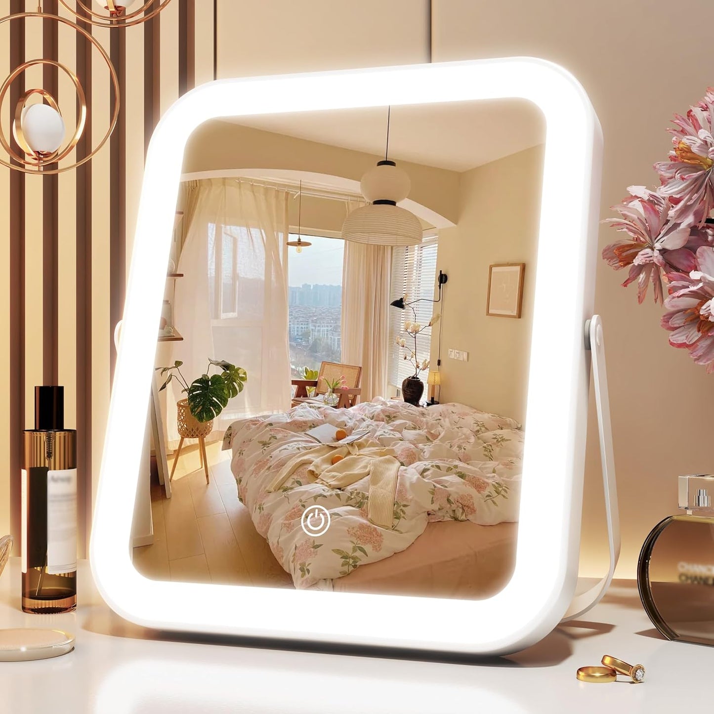 16x12 Inch Vanity Mirror with Lights, Lighted Makeup Mirror with 10X Magnification, Smart Touch 3 Colors Dimmable, Dresser Mount, Bathroom (White)