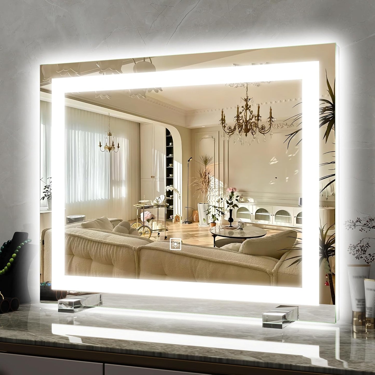 Vanity Mirror with Lights, 12.6"×15" LED Makeup Mirror, Lighted Makeup Mirror with Lights, Smart Touch Control Dimmable 3 Modes Light, Lighted Up Mirror for Makeup Desk, Bedroom, Dressing Room
