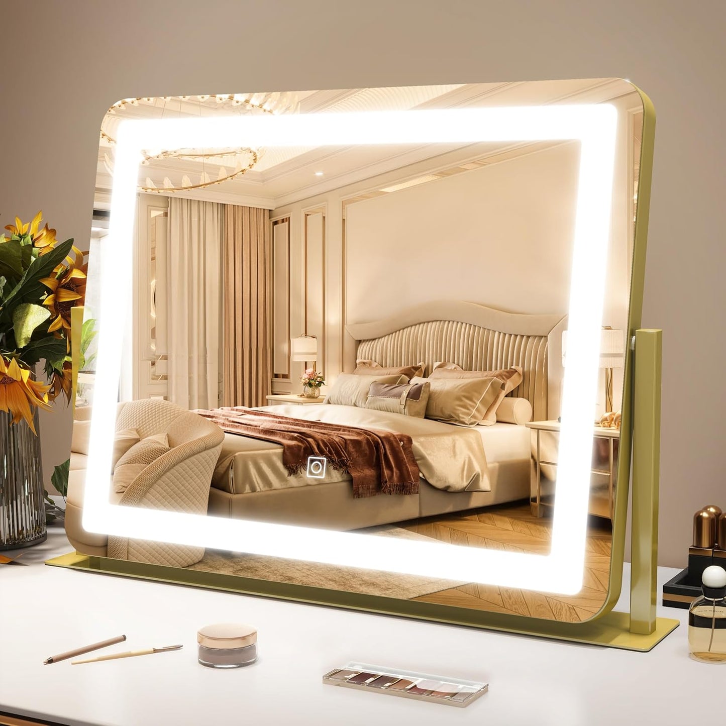 Vanity Mirror with Lights, 12.6"×15" LED Makeup Mirror, Lighted Makeup Mirror with Lights, Smart Touch Control Dimmable 3 Modes Light, Lighted Up Mirror for Makeup Desk, Bedroom, Dressing Room