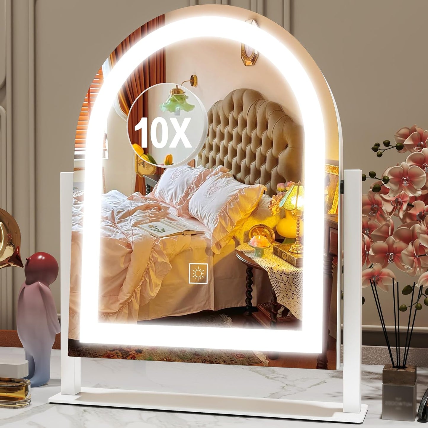 Vanity Mirror with Lights, 12.6"×15" LED Makeup Mirror, Lighted Makeup Mirror with Lights, Smart Touch Control Dimmable 3 Modes Light, Lighted Up Mirror for Makeup Desk, Bedroom, Dressing Room