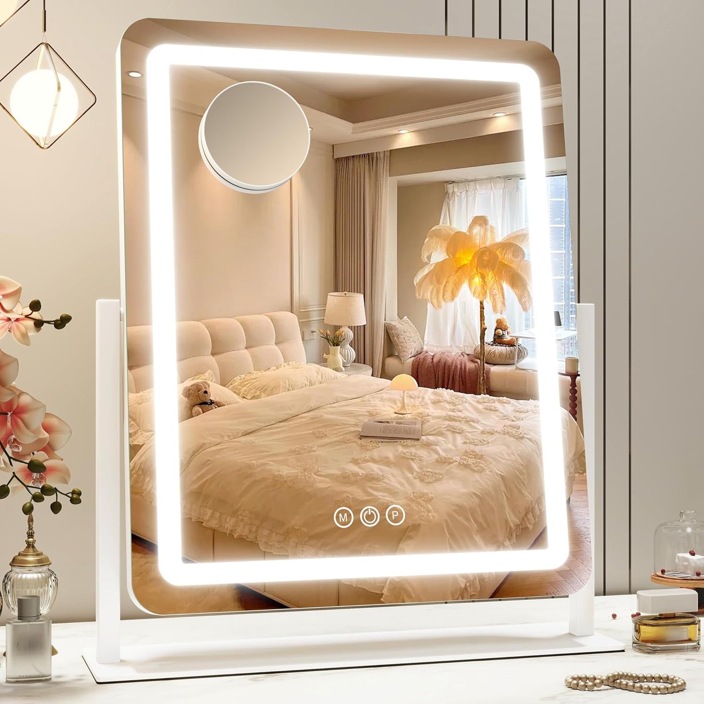 Vanity Mirror with Lights, 12.6"×15" LED Makeup Mirror, Lighted Makeup Mirror with Lights, Smart Touch Control Dimmable 3 Modes Light, Lighted Up Mirror for Makeup Desk, Bedroom, Dressing Room