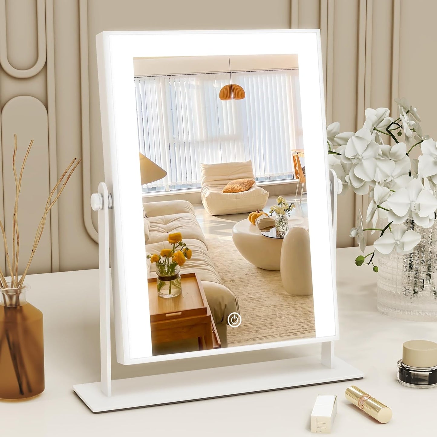 16x12 Inch Vanity Mirror with Lights, Lighted Makeup Mirror with 10X Magnification, Smart Touch 3 Colors Dimmable, Dresser Mount, Bathroom (White)