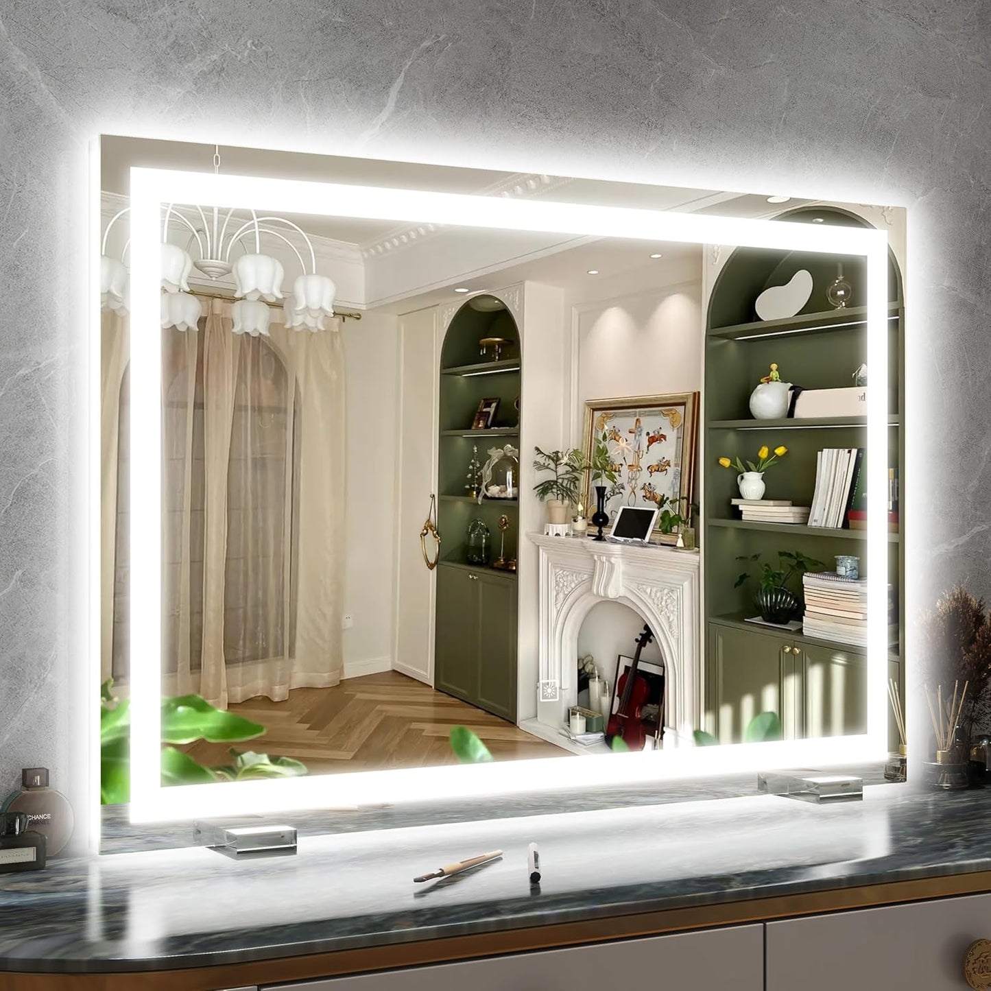 Vanity Mirror with Lights, 12.6"×15" LED Makeup Mirror, Lighted Makeup Mirror with Lights, Smart Touch Control Dimmable 3 Modes Light, Lighted Up Mirror for Makeup Desk, Bedroom, Dressing Room