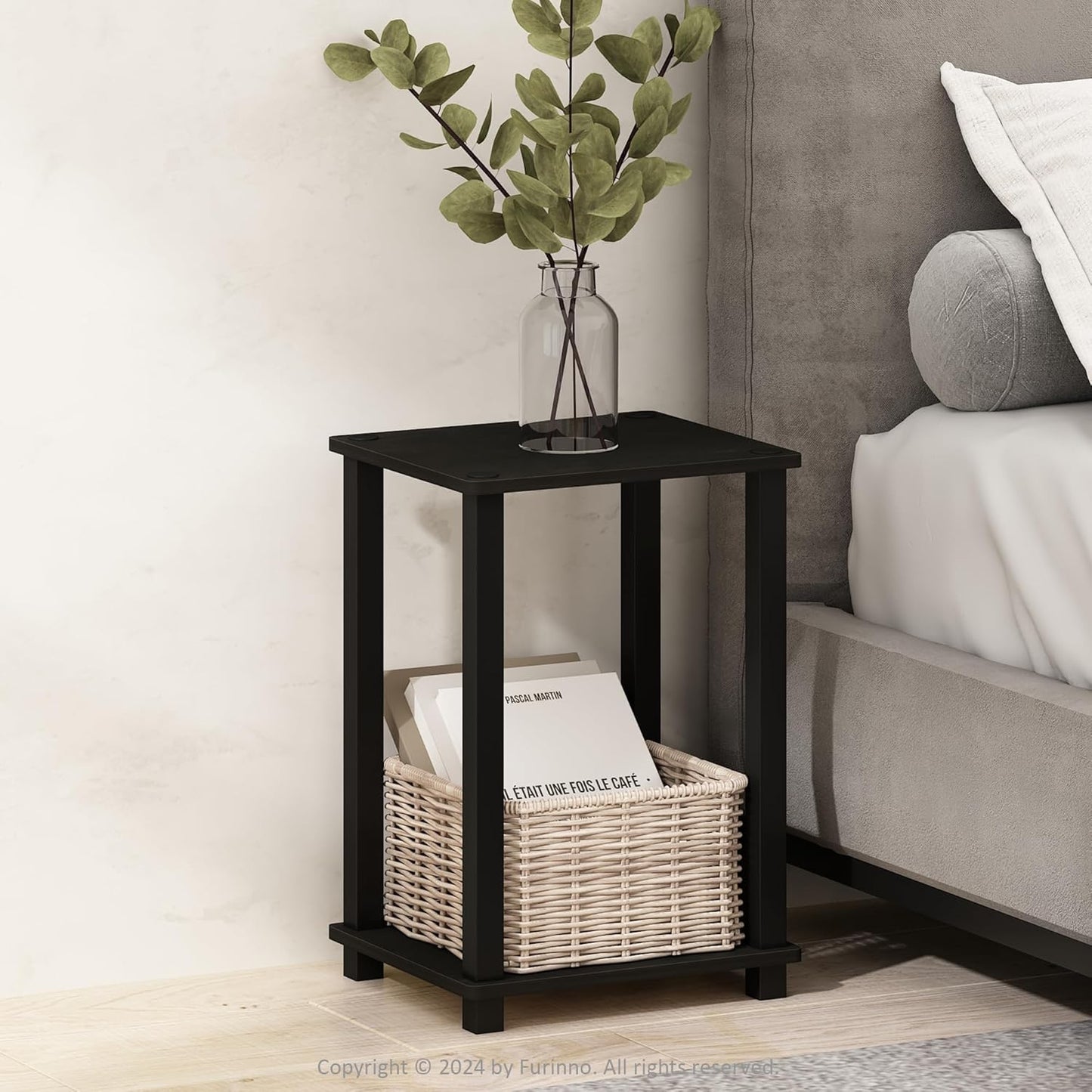 Furinno Just 3-Tier Turn-N-Tube Open Storage Nightstand, 1-Pack, Plastic Poles, Americano/Black