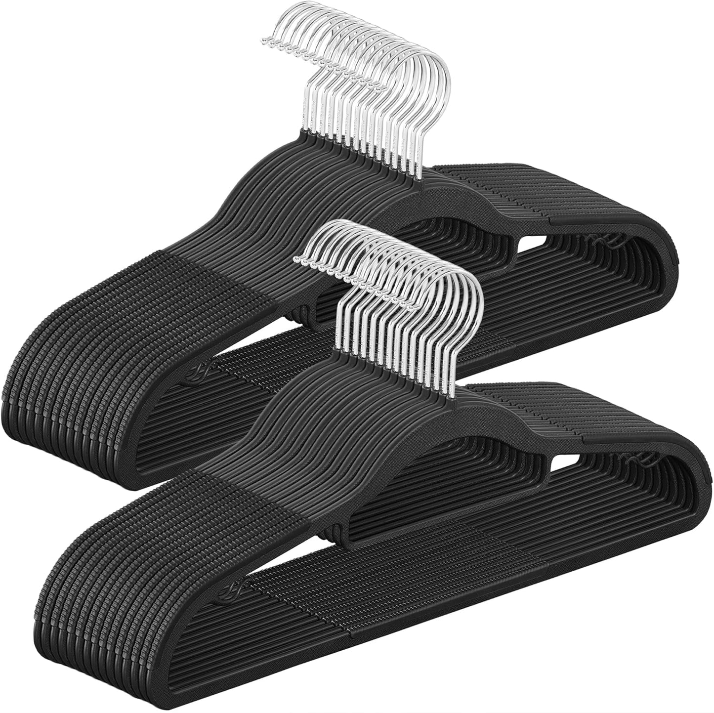 SONGMICS Pack of 50 Coat Hangers, Space-Saving Plastic Clothes Hangers, Non-Slip, 0.2 Inches Slim, 16.5 Inches Wide, 360° Swivel Silver Hook, Light and Dark Gray UCRP20G50