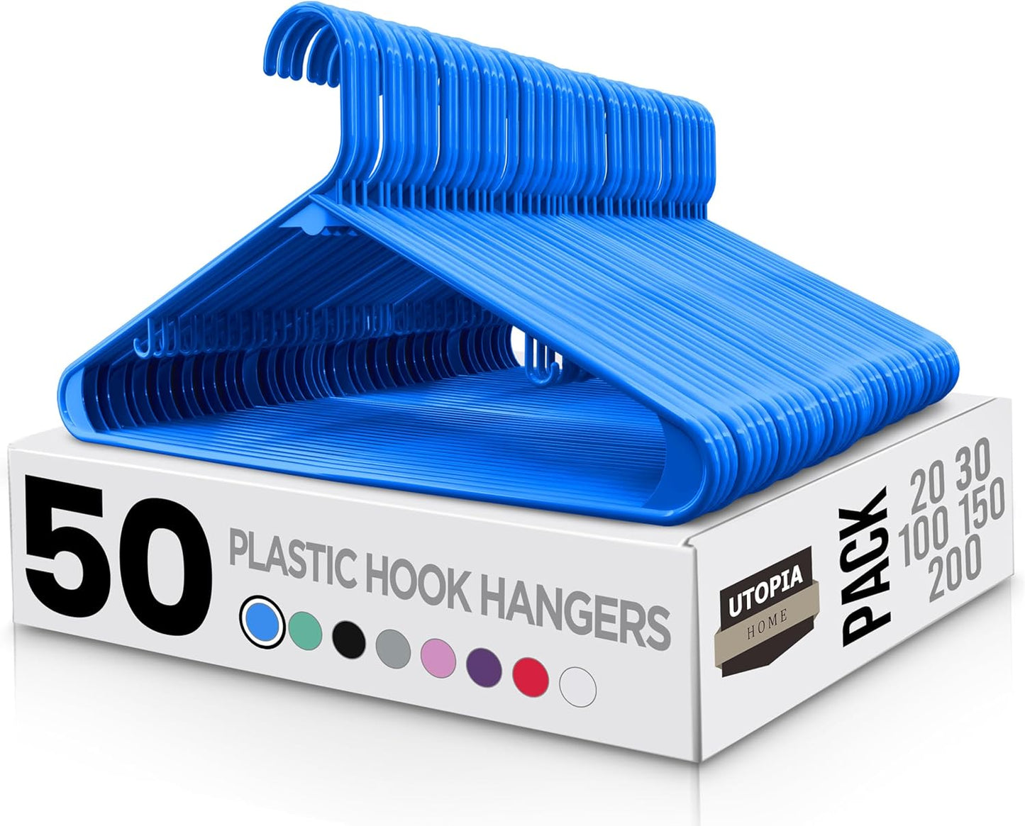 Utopia Home Plastic Hangers 50 Pack - Clothes Hanger with Hooks - Durable & Space Saving (White)