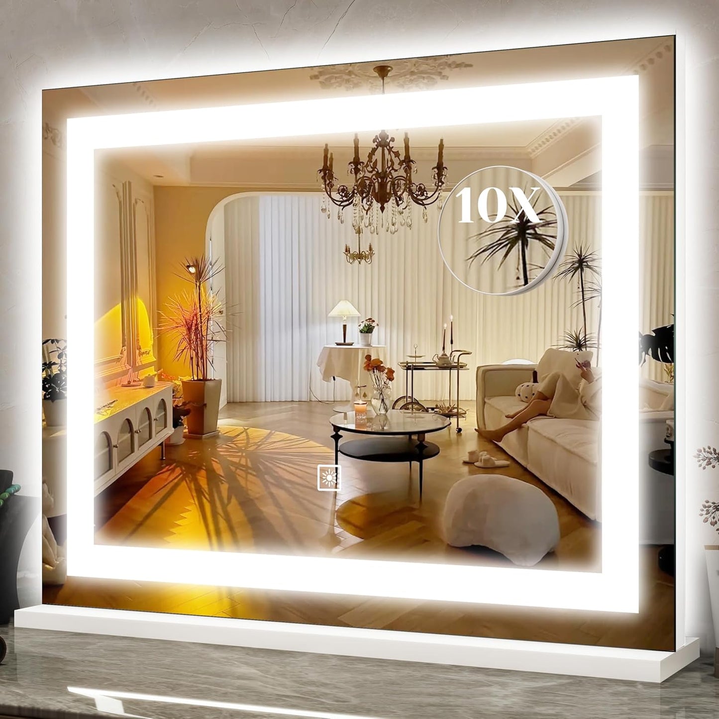 16x12 Inch Vanity Mirror with Lights, Lighted Makeup Mirror with 10X Magnification, Smart Touch 3 Colors Dimmable, Dresser Mount, Bathroom (White)