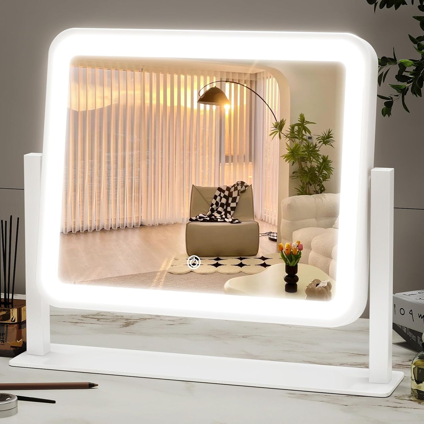 16x12 Inch Vanity Mirror with Lights, Lighted Makeup Mirror with 10X Magnification, Smart Touch 3 Colors Dimmable, Dresser Mount, Bathroom (White)