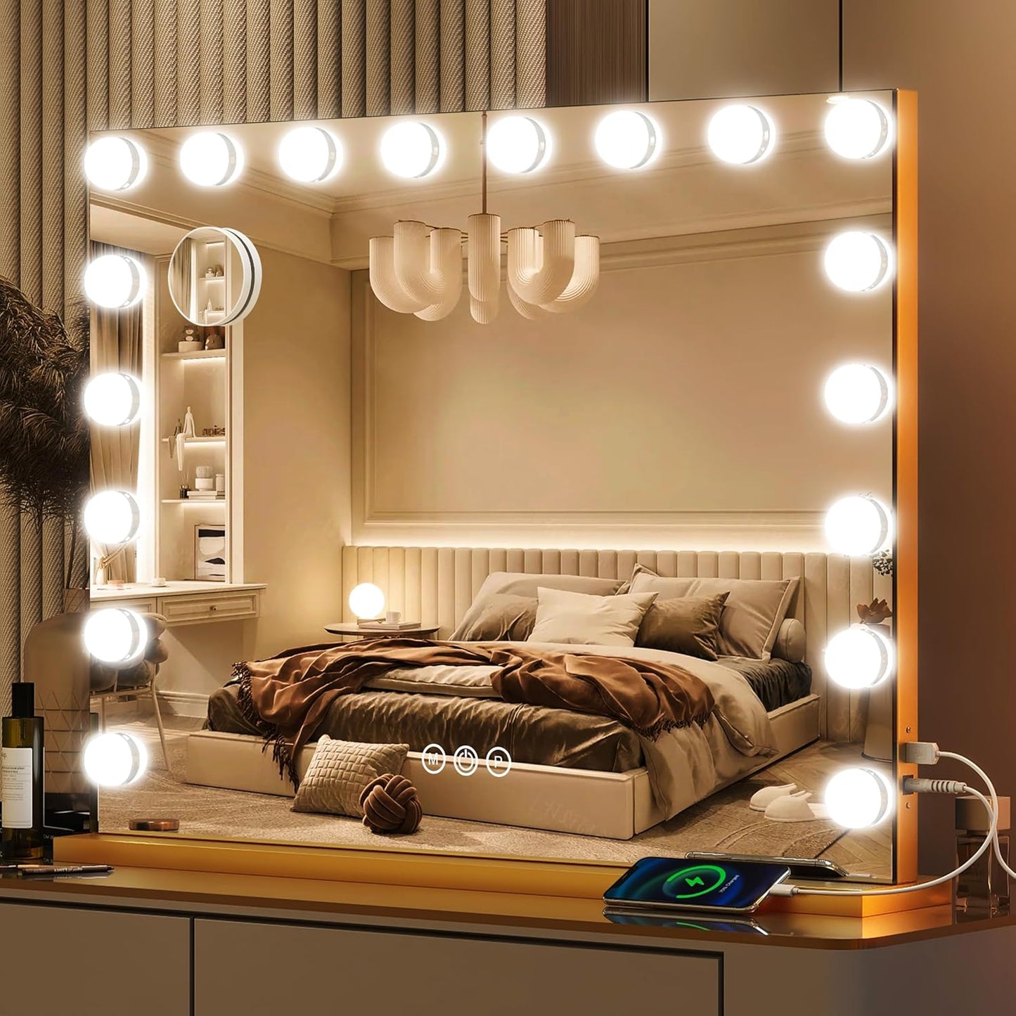 Vanity Mirror with Lights, 12.6"×15" LED Makeup Mirror, Lighted Makeup Mirror with Lights, Smart Touch Control Dimmable 3 Modes Light, Lighted Up Mirror for Makeup Desk, Bedroom, Dressing Room