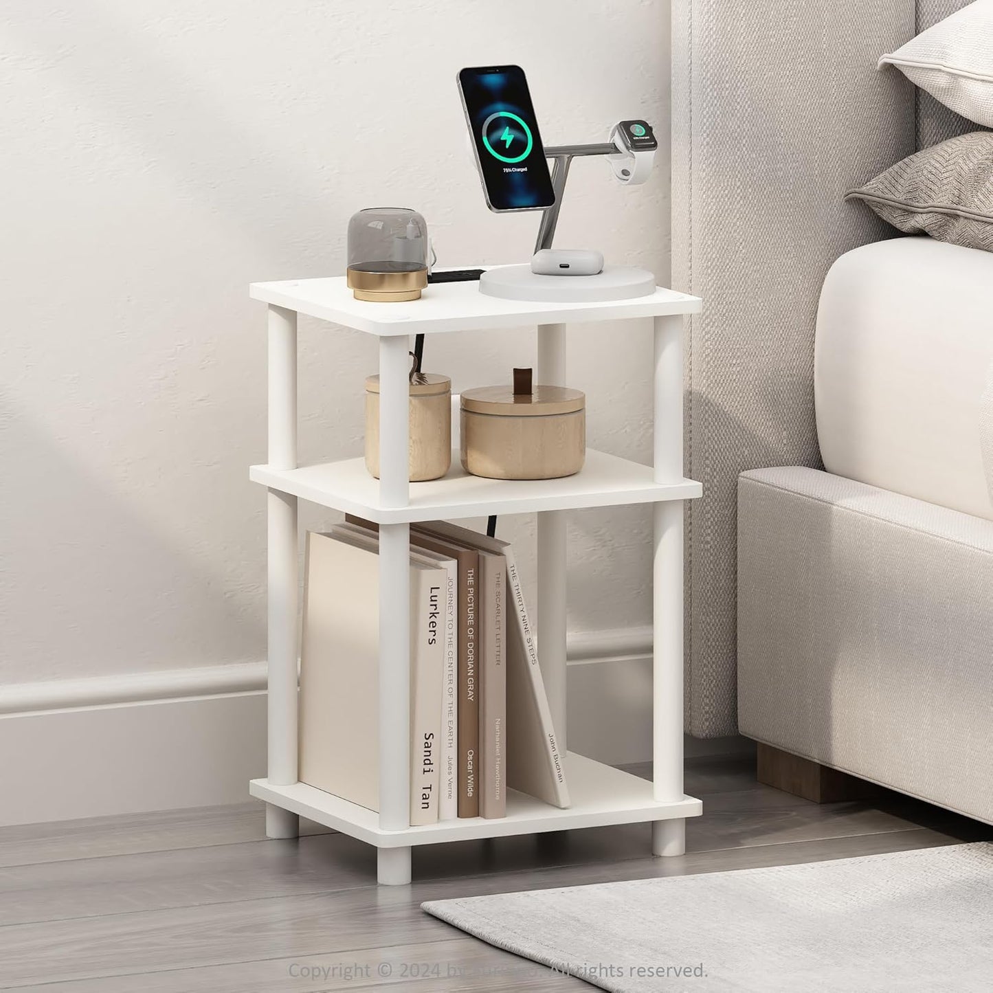 Furinno Just 3-Tier Turn-N-Tube Open Storage Nightstand, 1-Pack, Plastic Poles, Americano/Black