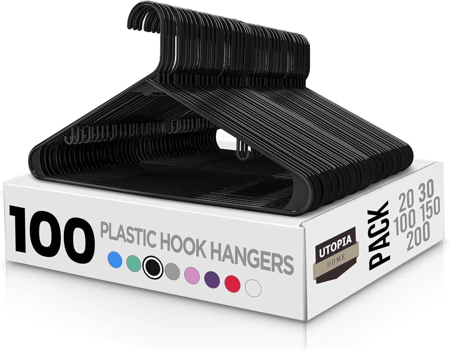 Utopia Home Plastic Hangers 50 Pack - Clothes Hanger with Hooks - Durable & Space Saving (White)