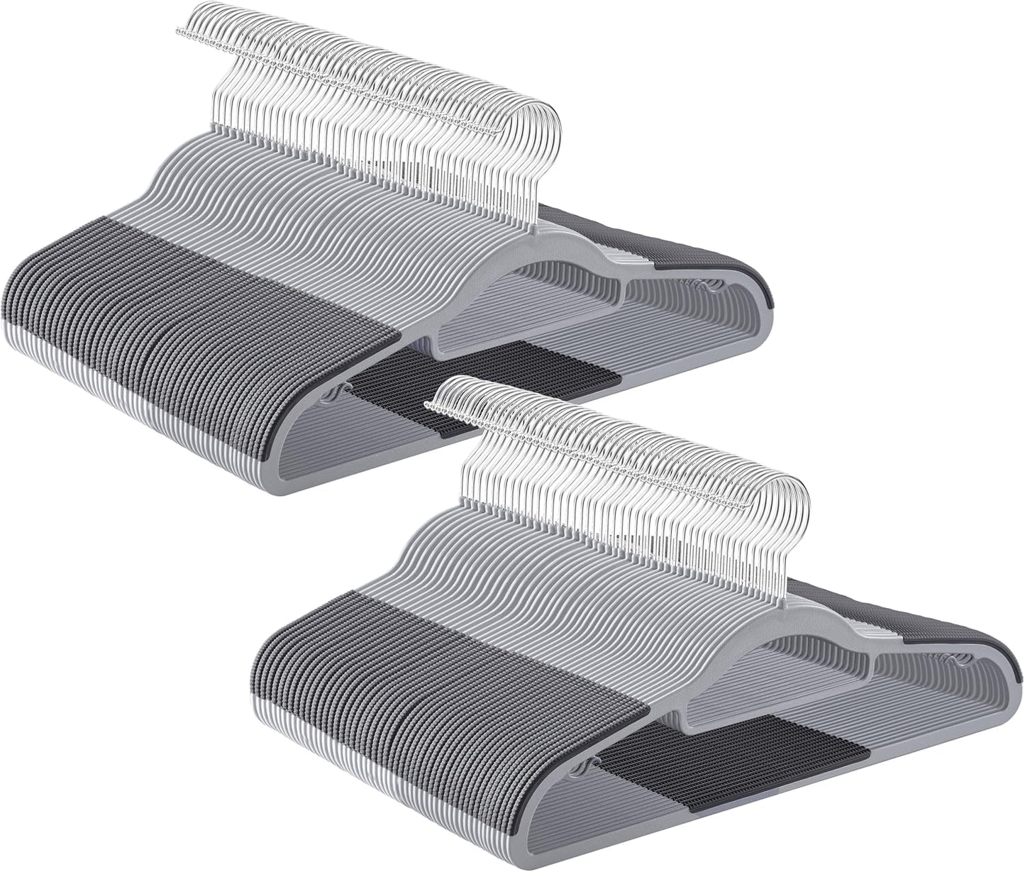 SONGMICS Pack of 50 Coat Hangers, Space-Saving Plastic Clothes Hangers, Non-Slip, 0.2 Inches Slim, 16.5 Inches Wide, 360° Swivel Silver Hook, Light and Dark Gray UCRP20G50