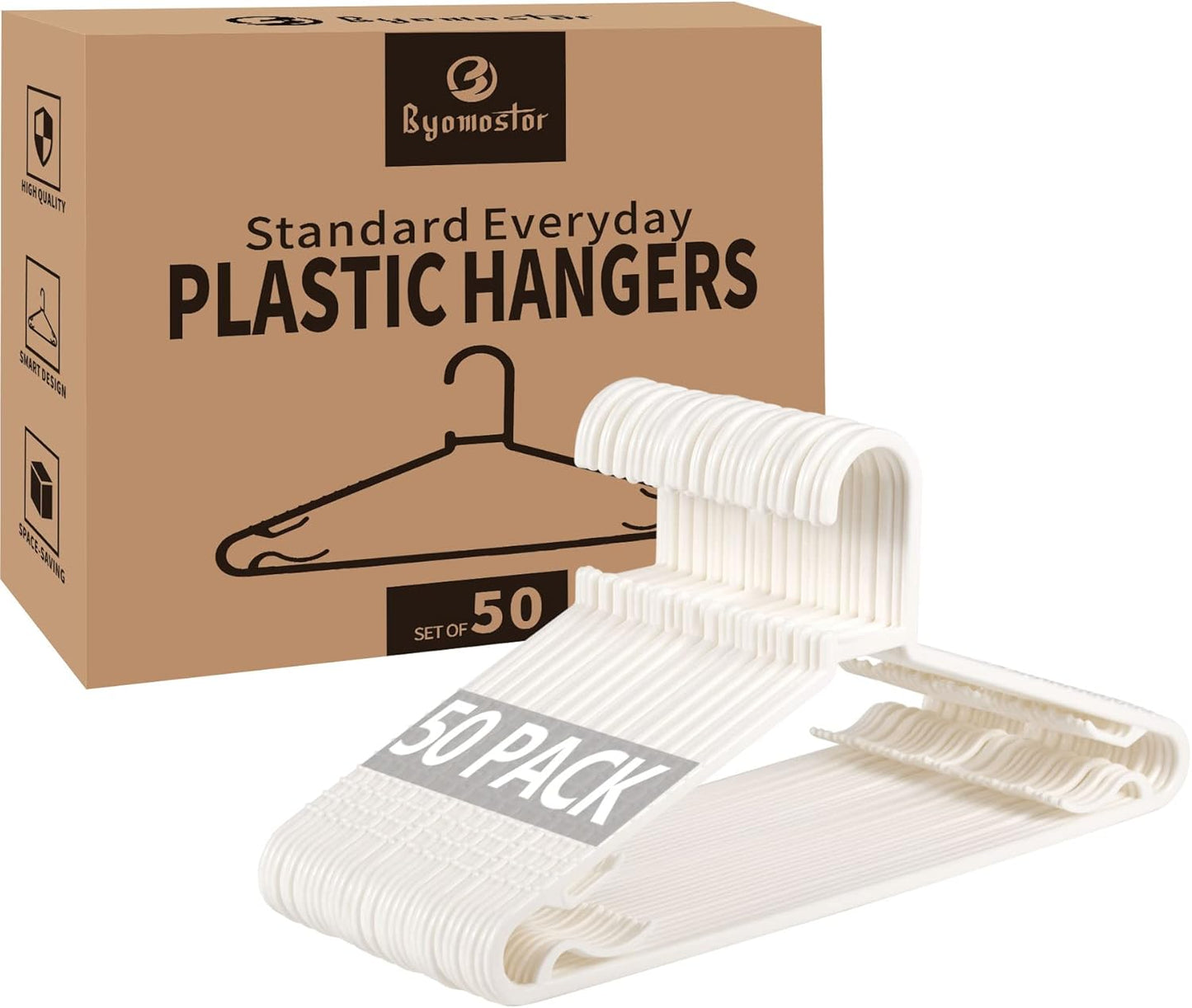 Black Plastic Hangers 50 Pack, Light Weight Durable Clothes Hangers G-Shape Standard Size Non-Slip Coat Hanger Adult Clothes Hangers for Laundry & Everyday Use -Slim & Space Saving