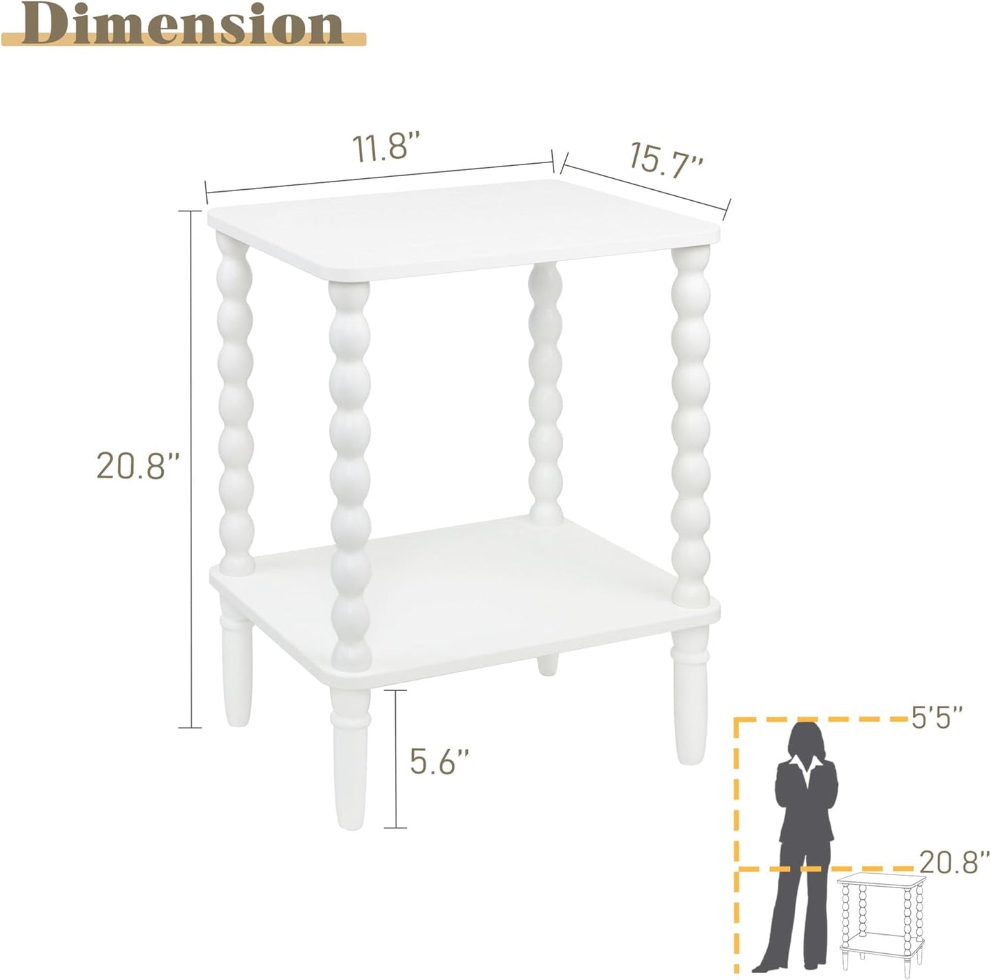 White End Table, Small Side Table with Storage Shelf, 2-Tier Modern NightStand for Bedroom, Living Room, Small Spaces (White)
