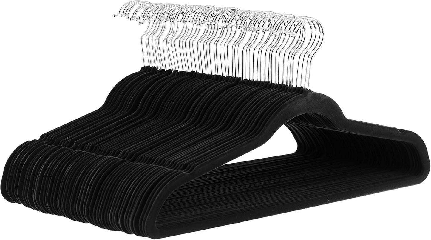 Amazon Basics Slim, Velvet, Non-Slip, Space-Saving Suit Clothes Hangers, Pack of 100, Ivory/Beige