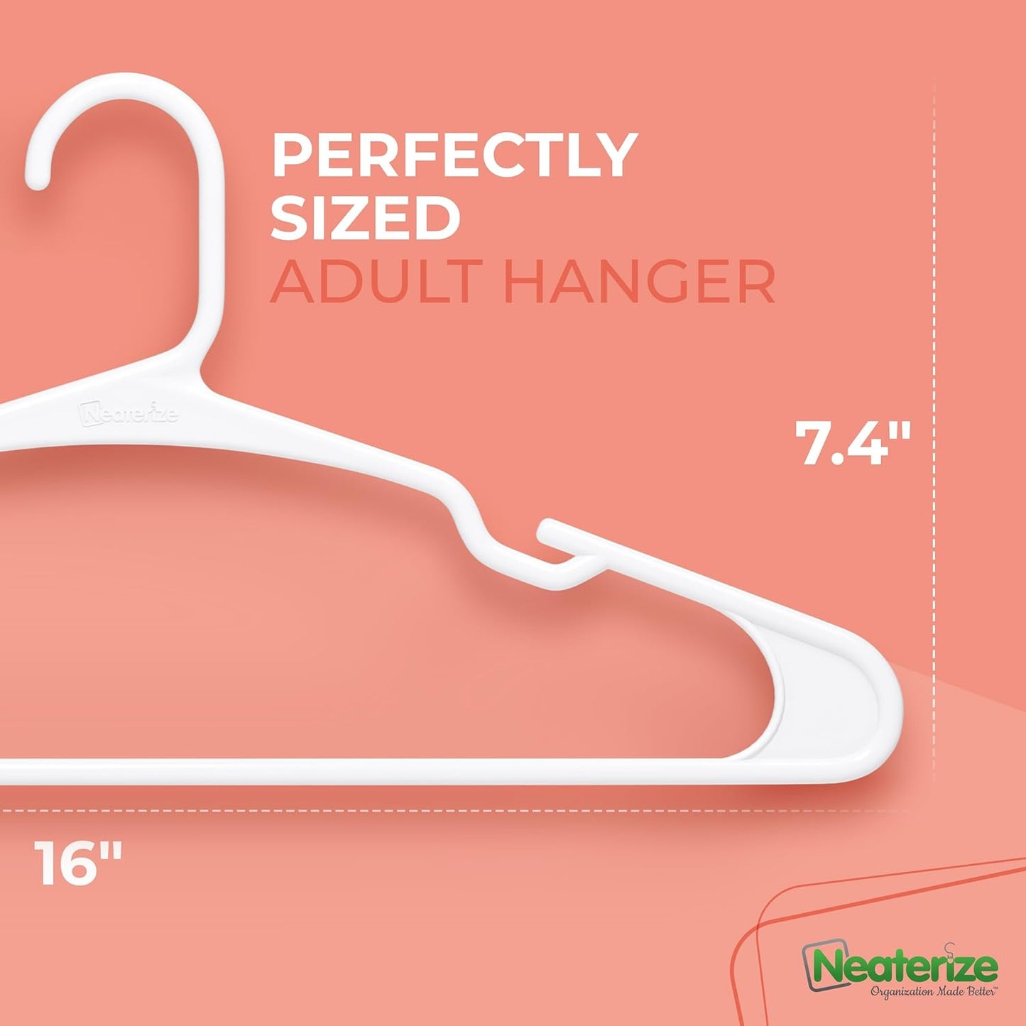 NEATERIZE Clothes Hangers 50 Pack White - Plastic Hangers - Ganchos Colgar Ropa