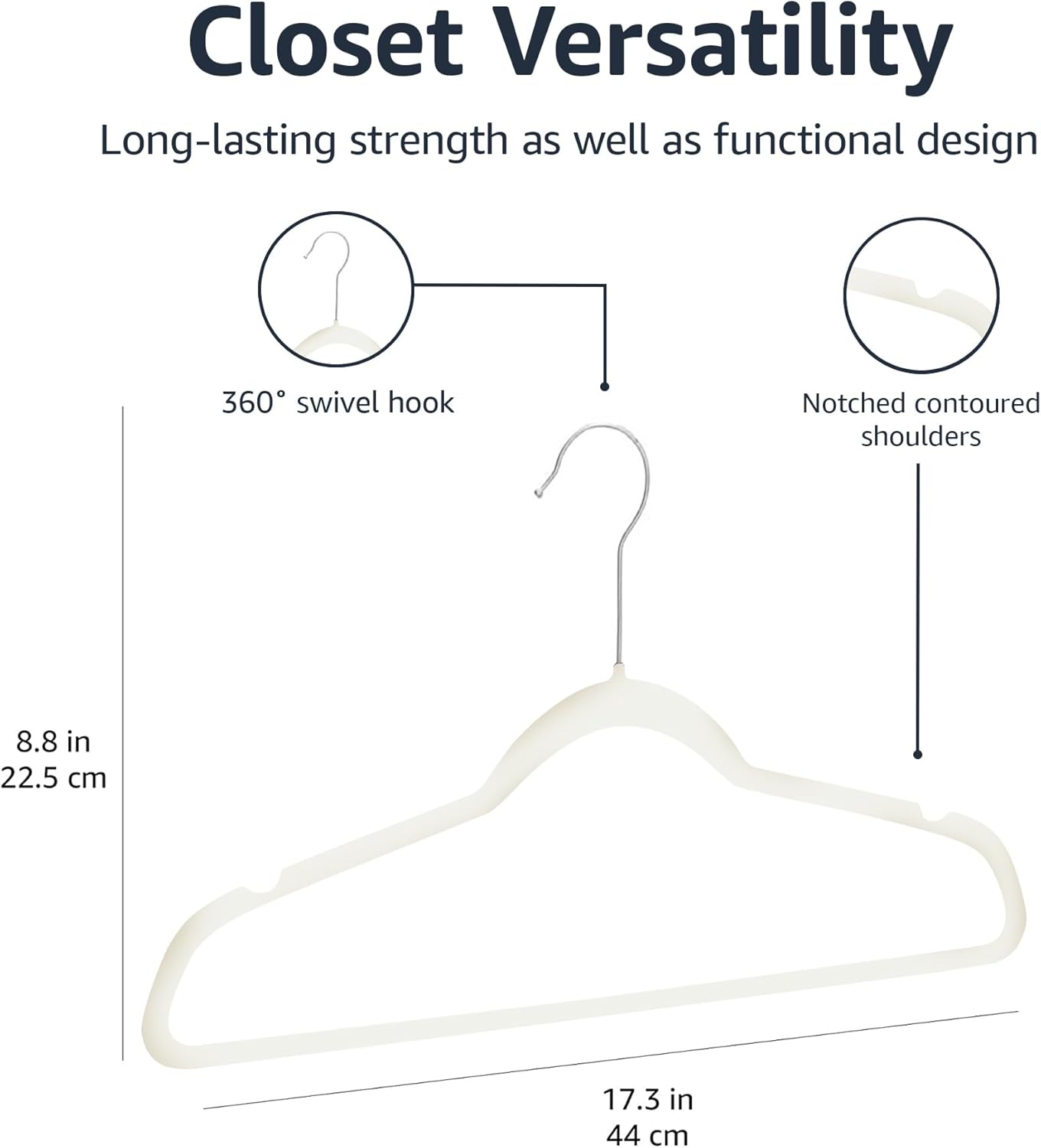 Amazon Basics Slim, Velvet, Non-Slip, Space-Saving Suit Clothes Hangers, Pack of 100, Ivory/Beige