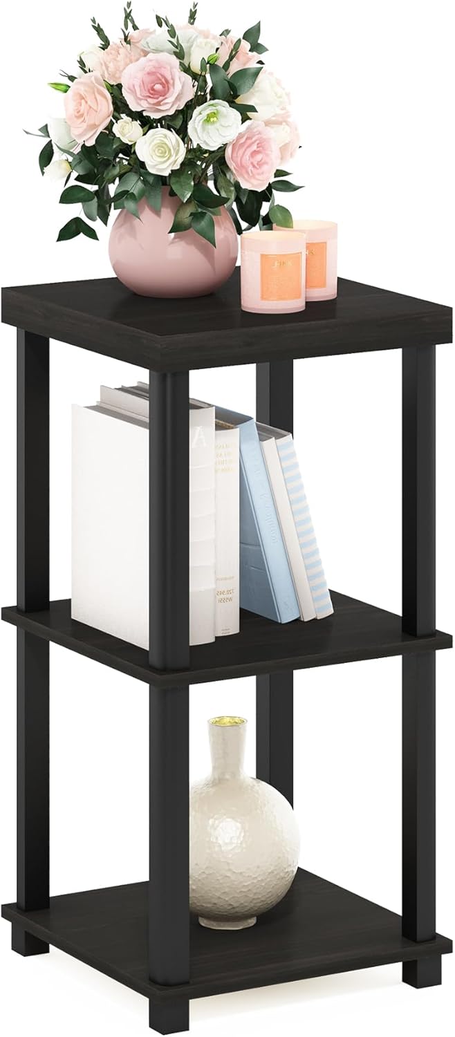 Furinno Just 3-Tier Turn-N-Tube End Table / Side Table / Night Stand / Bedside Table with Plastic Poles, 1-Pack, Columbia Walnut/Black
