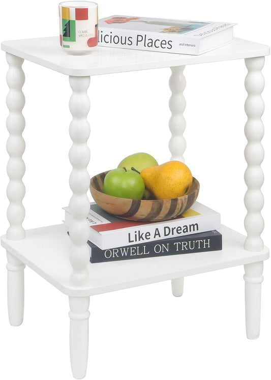 White End Table, Small Side Table with Storage Shelf, 2-Tier Modern NightStand for Bedroom, Living Room, Small Spaces (White)
