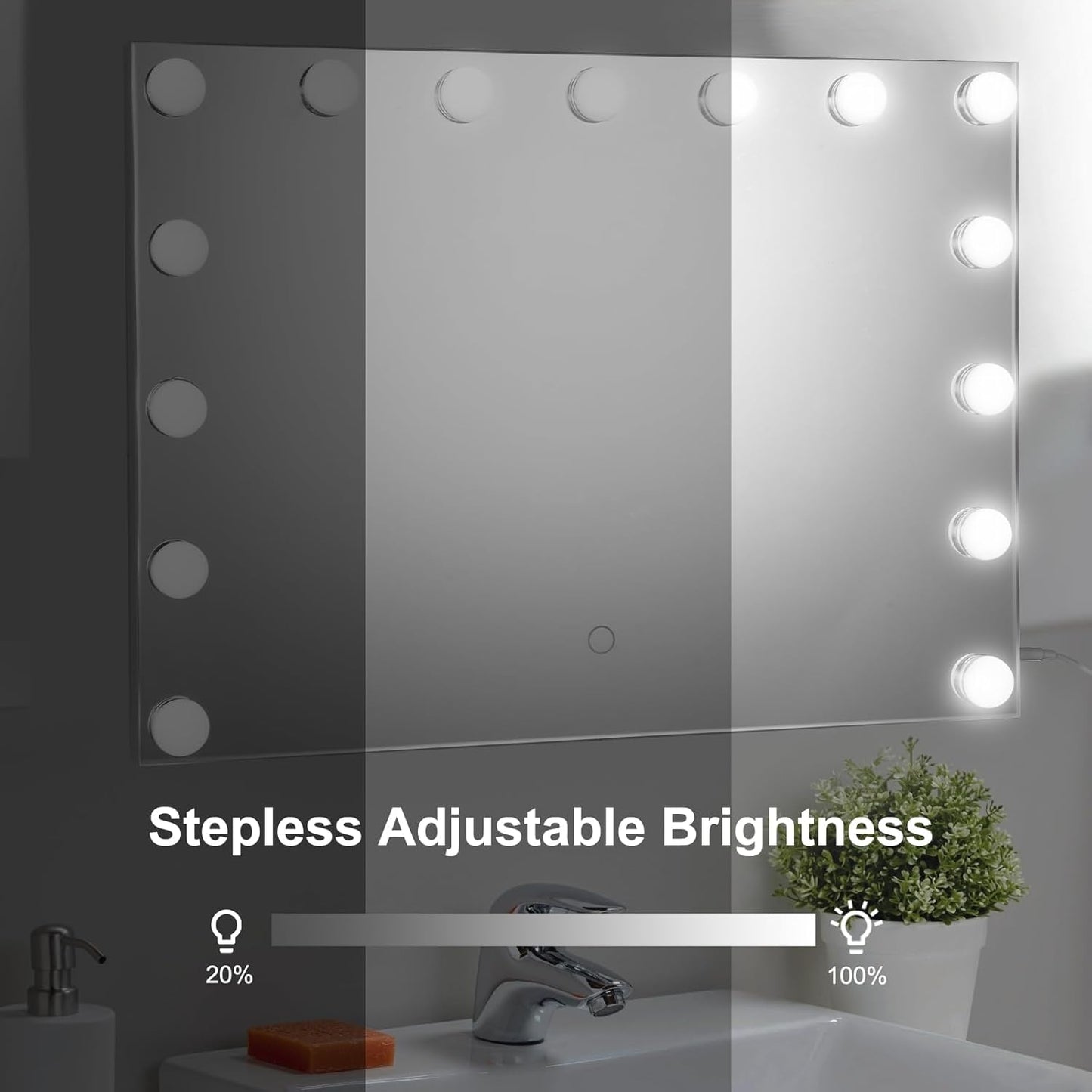 Hollywood Vanity Mirror with Lights, 23"x18" Lighted Makeup Mirror for Desk/Wall Mount with 15 Led Bulbs, 3 Lighting Modes for College Dorm, Bedroom & Dressing Room (White)