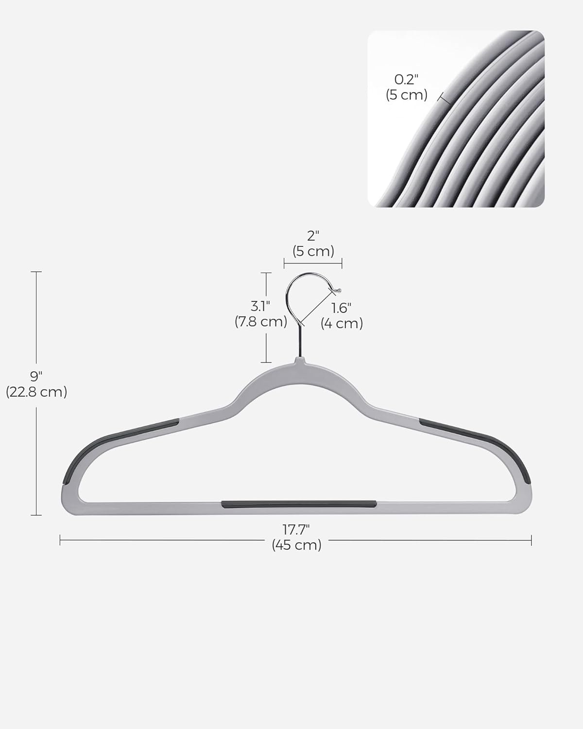 SONGMICS Clothes Hangers, Pack of 50 Plastic Coat Hangers, Space-Saving, Light Gray and Dark Gray UCRF50G