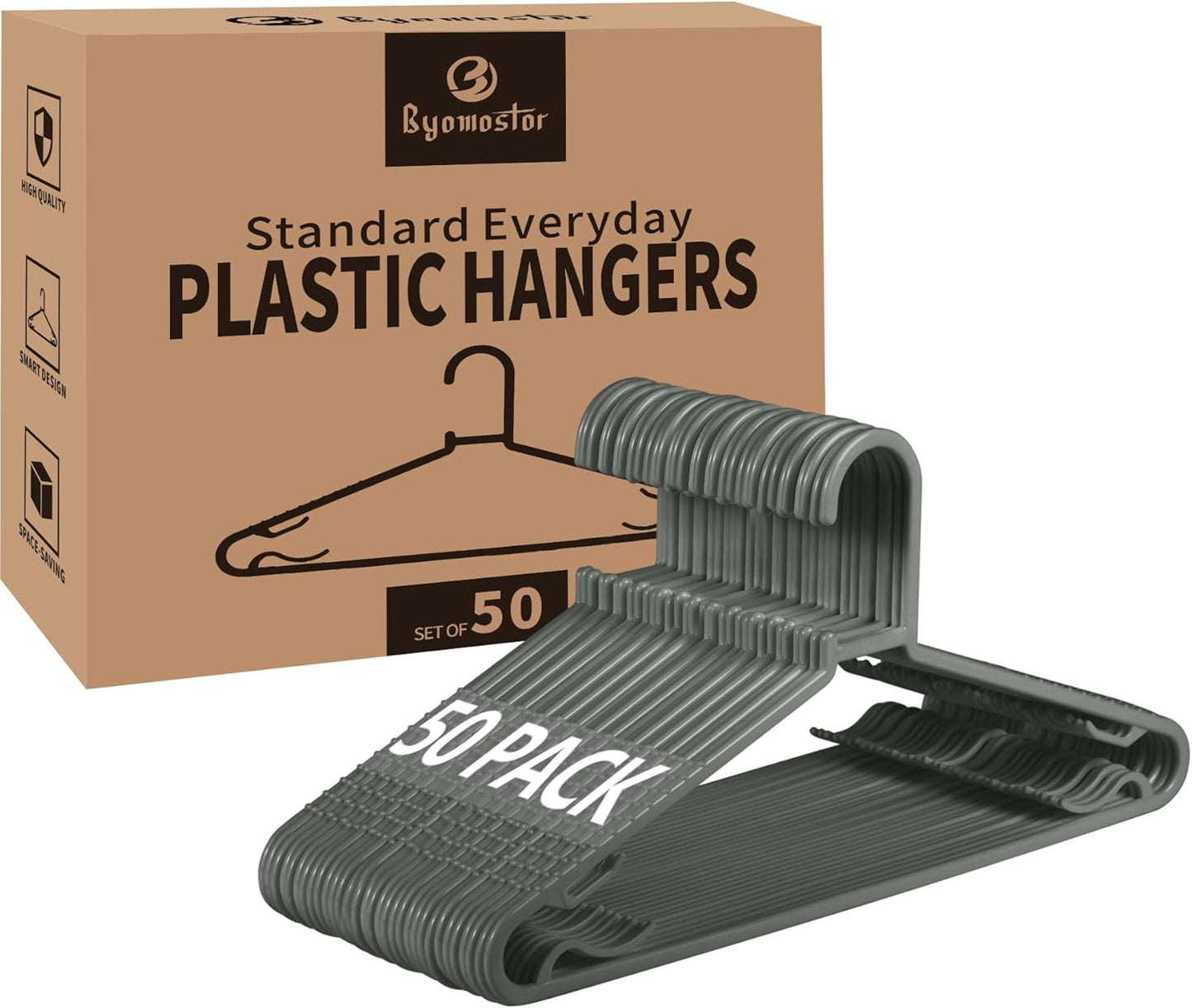 Black Plastic Hangers 50 Pack, Light Weight Durable Clothes Hangers G-Shape Standard Size Non-Slip Coat Hanger Adult Clothes Hangers for Laundry & Everyday Use -Slim & Space Saving