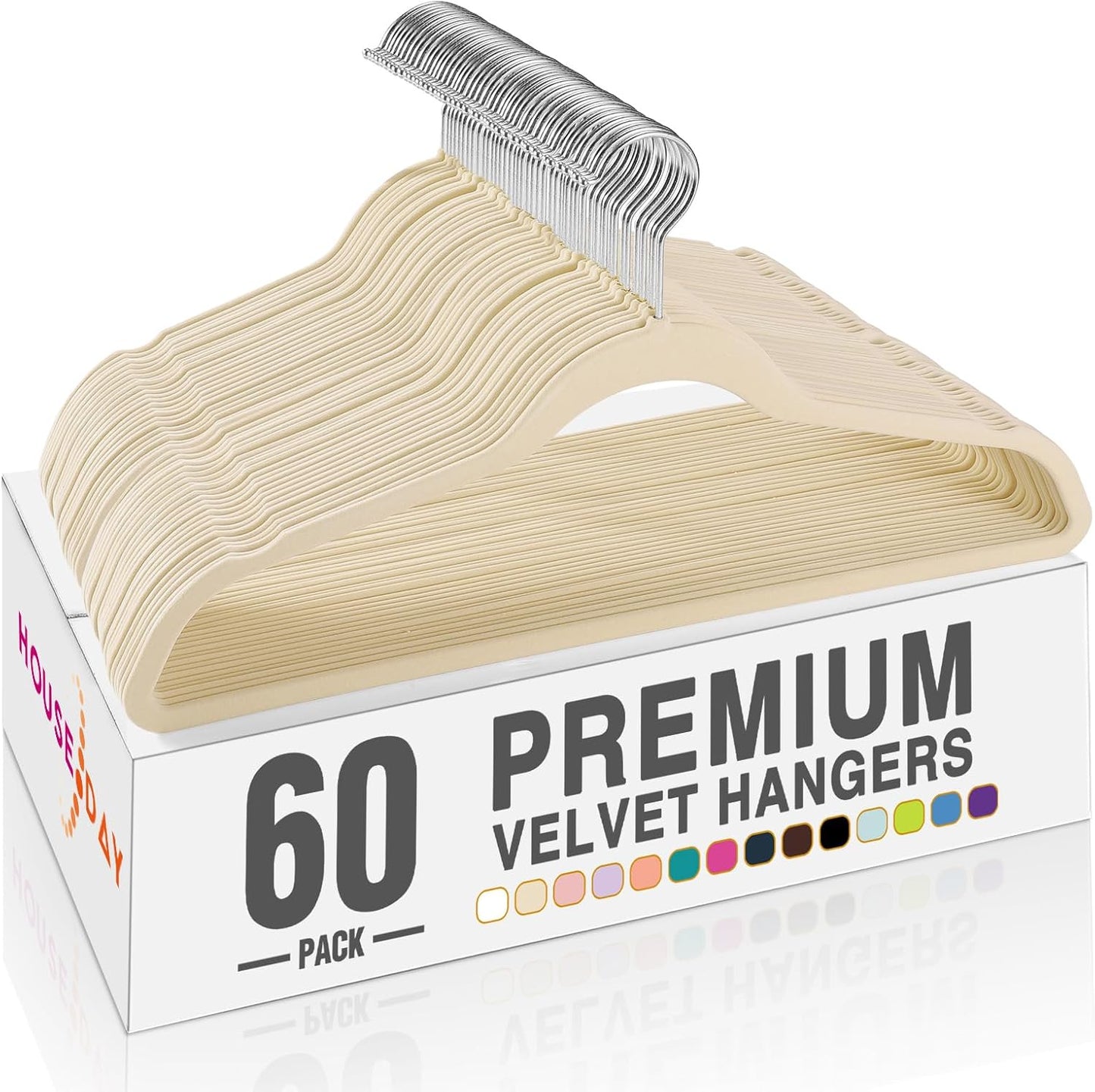 HOUSE DAY Black Velvet Hangers 60 Pack, Non Slip Clothes Felt Hanger Heavy Duty for Coat, Premium Slim Space Saving Suit Hangers for Closet Organizer, 360° Rotating Silver Hook