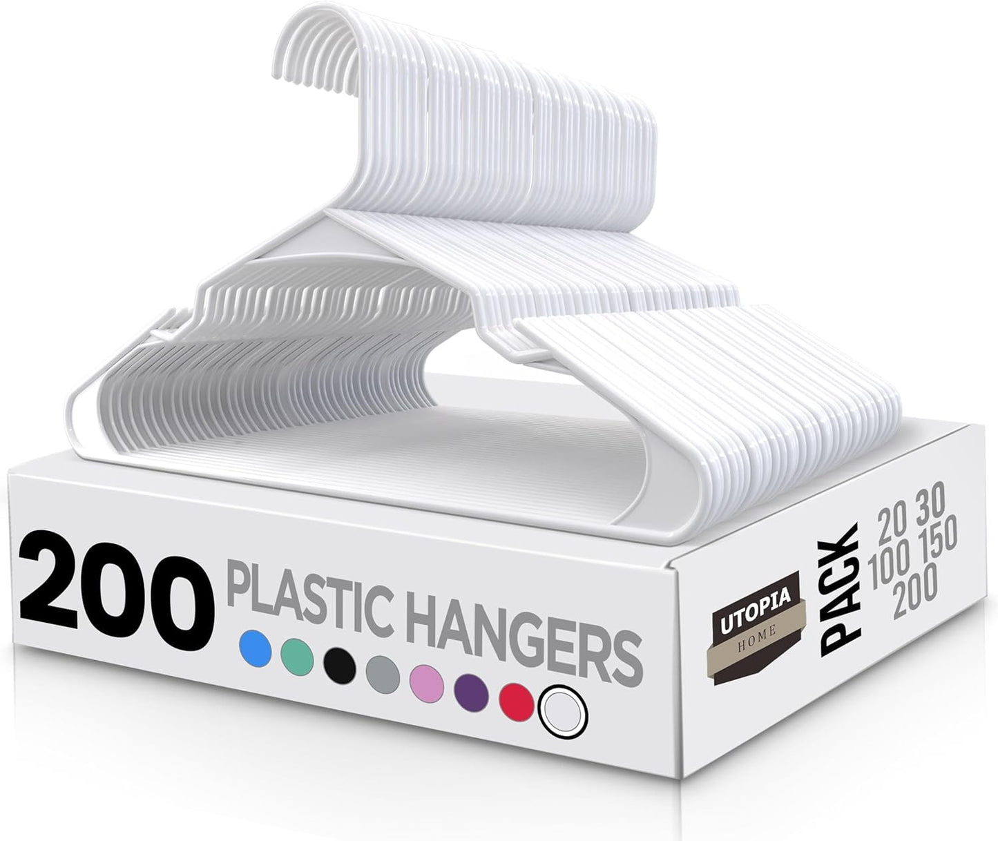 Utopia Home - Plastic Hangers 50 Pack - Space Saving Clothes Hanger - Durable and Strong Closet Organizers and Storage Makes It Ideal Apartment or Dorm Room Essentials for Girls or Guys (White)
