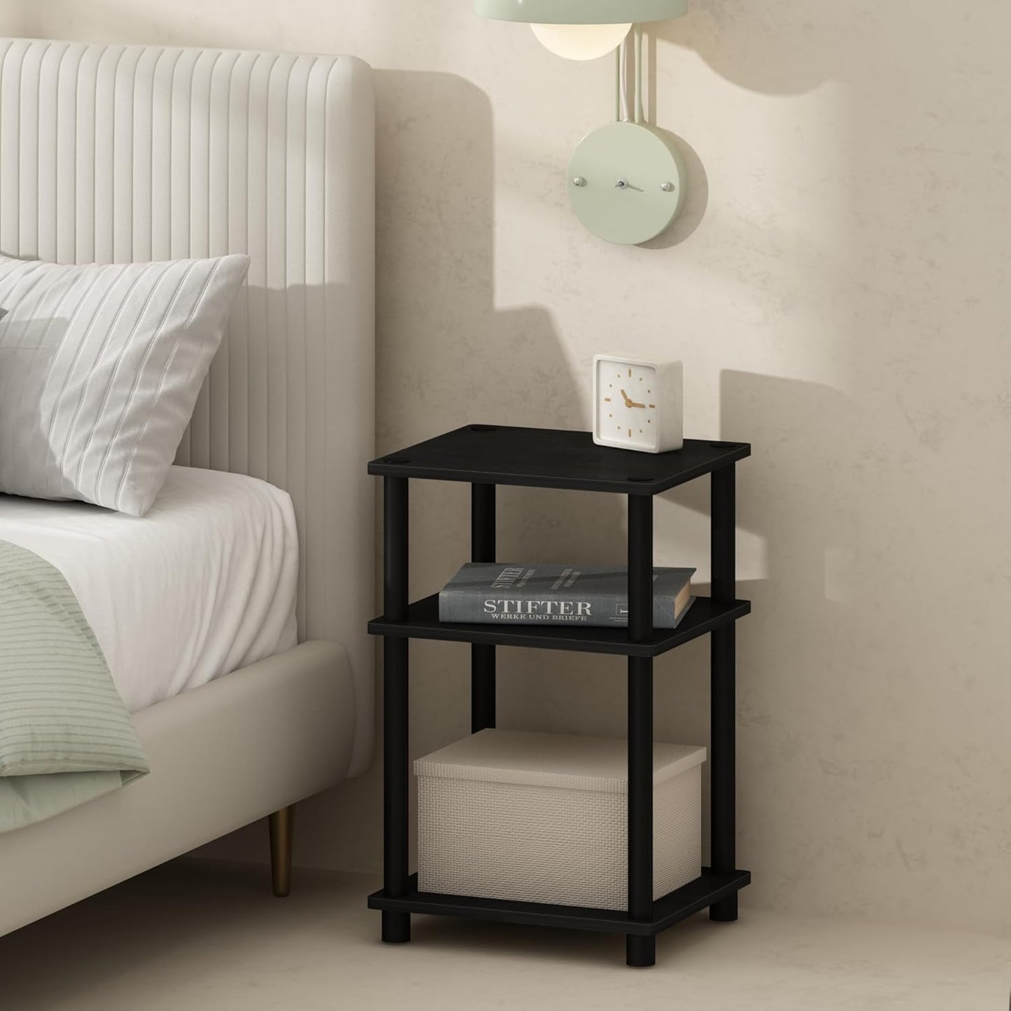 Furinno Just 3-Tier Turn-N-Tube Open Storage Nightstand, 1-Pack, Plastic Poles, Americano/Black