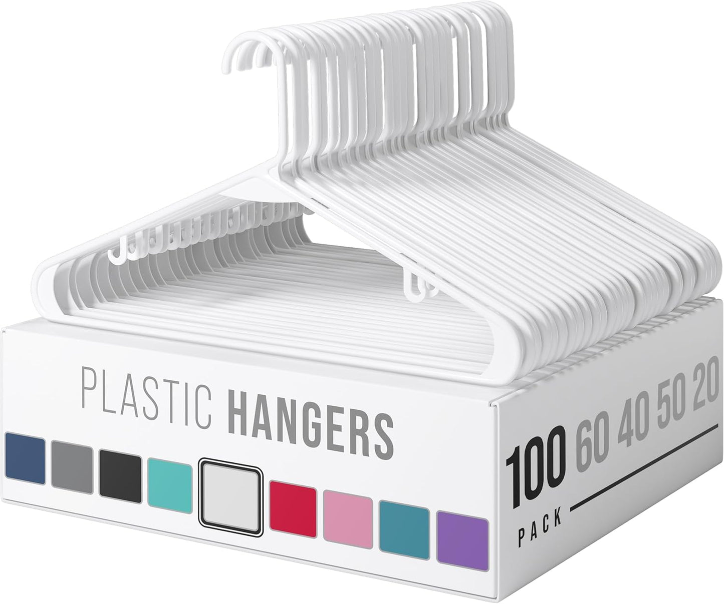Plastic Hangers 50 Pack White - Clothes Hangers - Makes The Perfect Coat Hanger and General Space Saving Clothes Hangers for Closet - Percheros Ganchos para Colgar Ropa Hangars