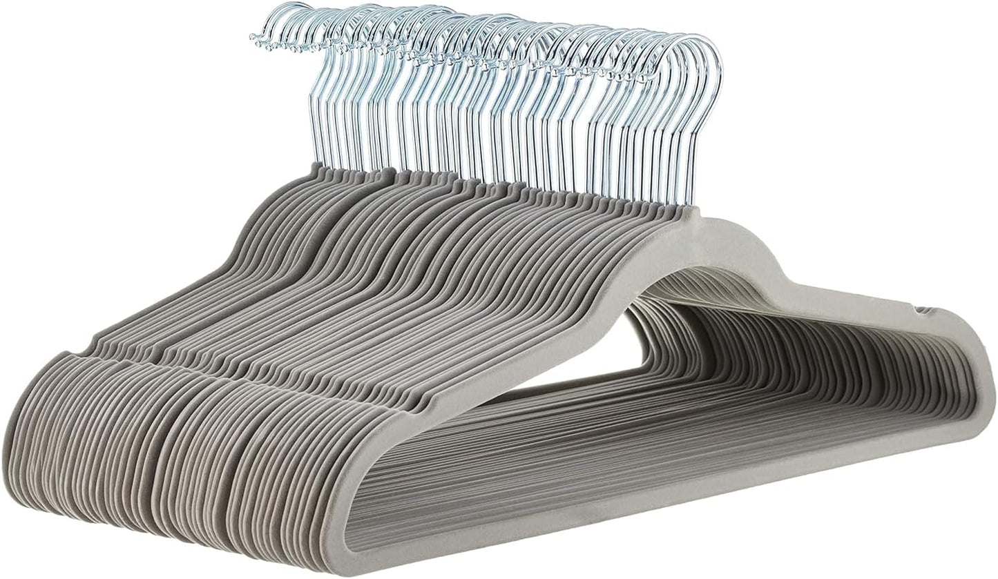 Amazon Basics Slim, Velvet, Non-Slip, Space-Saving Suit Clothes Hangers, Pack of 100, Ivory/Beige