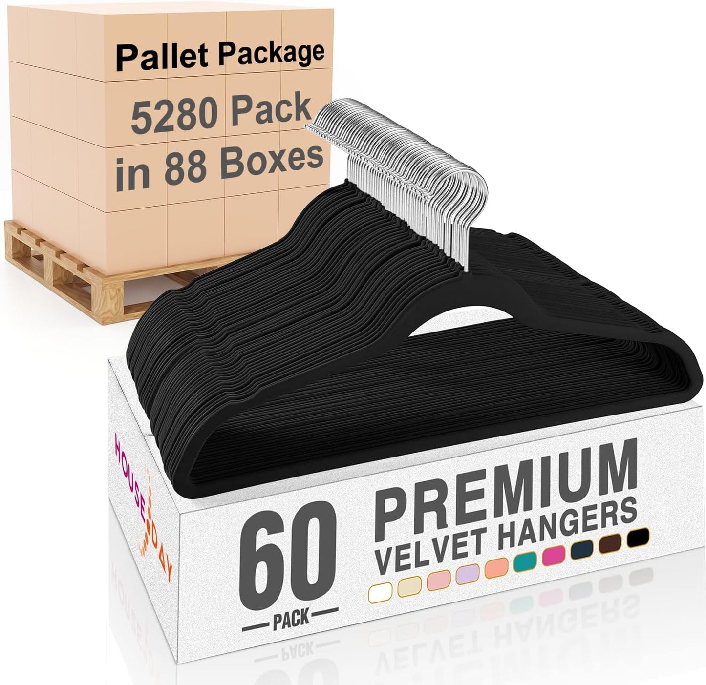 HOUSE DAY Black Velvet Hangers 60 Pack, Non Slip Clothes Felt Hanger Heavy Duty for Coat, Premium Slim Space Saving Suit Hangers for Closet Organizer, 360° Rotating Silver Hook